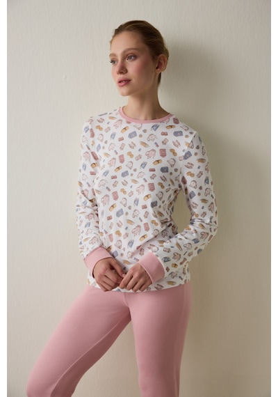 Penti Tea Party Baskılı Uzun Kollu Termal Etkili Pijama Üstü