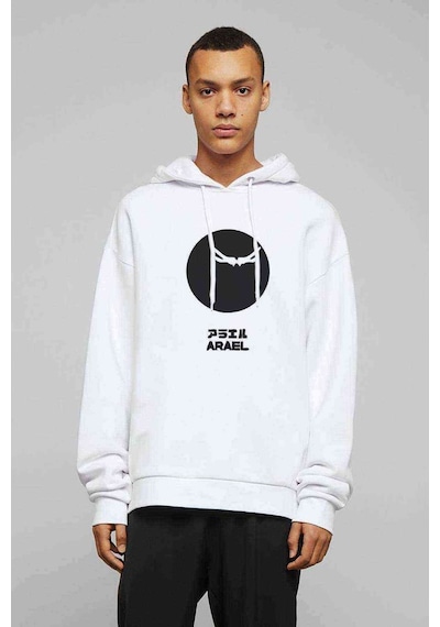 Evangelion Arael Baskılı Beyaz Erkek Örme Kapşonlu Sweatshirt
