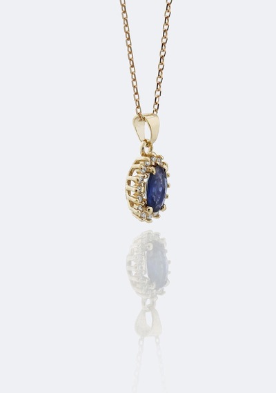 Klasik Pırlanta Anturaj Oval Safir Kolye Rose Gold