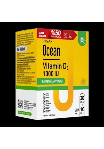 Ocean Vıtamın D3 1000 Iu 20 Ml+ 10 Ml %50 Daha Fazla -01/2029