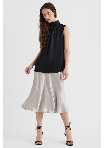 Stella Pulvis Siyah Drape Yaka Kolsuz Saten Bluz 001