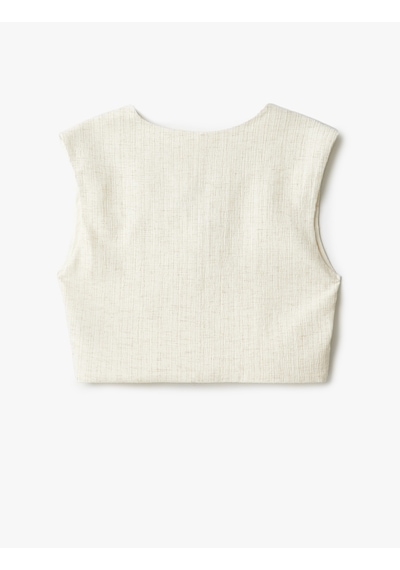 Koton Viskon Keten Karışımlı Düğmeli Crop Blazer Yelek Bej 5sak20031pw Ekru
