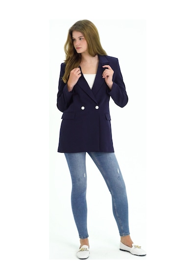 Lacivert Oversize Dokuma Blazer Ceket Lacivert