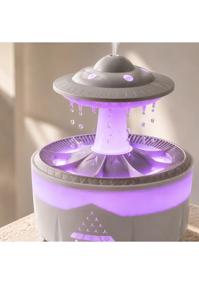 Dekoratif Ufo Hava Nemlendirici Simüle Yağmur Damlalı Renkli Gece Işıklı 350 Ml