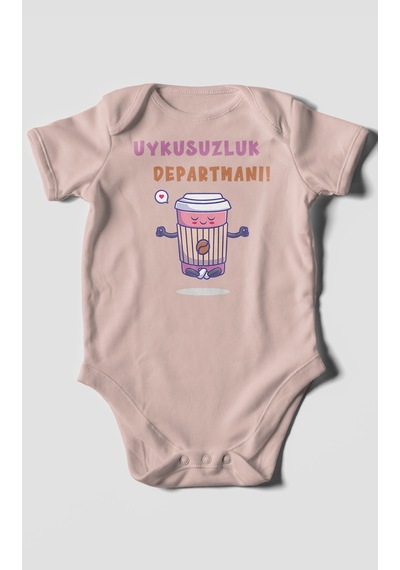 Uykusuzluk Departmanı Baskılı Bebek Zıbını Çıtçıtlı Body %100 Pamuk Kısa Kol Pastel Pembe