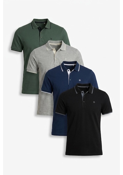 Buratti Pamuklu Slim Fit Şerit Detaylı Düğmeli Polo Yaka 4'Lü Paket Erkek T Shirt 5902118S4 Siyah-Gri Melanj-Haki-Indigo