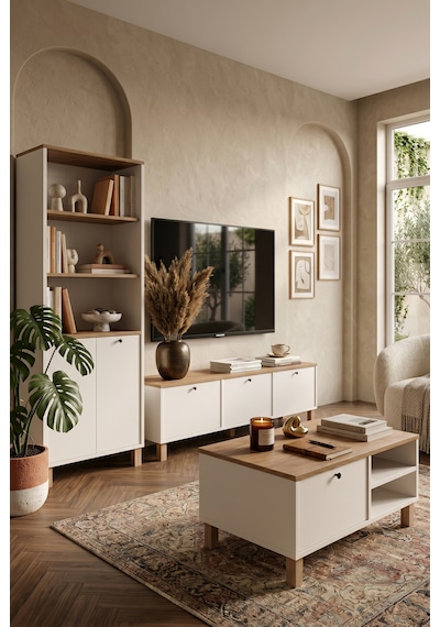 Robin Home Alaska Tv Ünitesi Orta Sehpa Kitaplık Ahşap Ayaklı 3'lü Set Ahşap-beyaz
