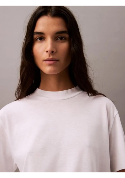 Calvin Klein Ss Silk Touch Fine Beyaz Kadın Dik Yakalı Tişört