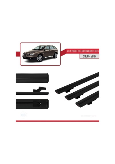 Alfa Romeo 156 Crosswagon T932 2000-2007 Arası İle Uyumlu Basic Model Ara Atkı Tavan Barı Siyah 3 Adet
