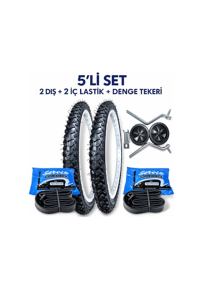 16 Jant Bisiklet Lastik Seti 5 Li 2 Dış + 2 İç Lastik + Denge Tekeri