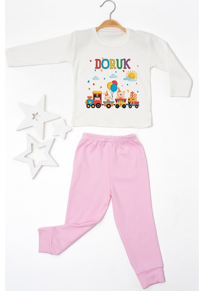 Pia Baby İsimli Erkek Çocuk Pijama Takımı %100 Pamuk Penye İsme Özel Baskılı Kişiselleştirilebilir Pijama Seti 20508p14pi Krem