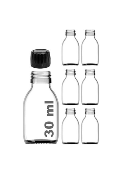 30 Ml Sızdırmaz Kapaklı Şeffaf Shot Şişesi 30 Cc Ginger Şat Beyaz Cam Şişe 6 Adet Kilitli Plastik Siyah Kapak 0