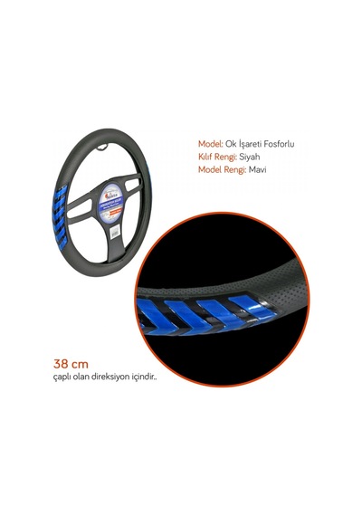 Nyf Direksiyon Kılıfı Fosforlu 38 Cm Siyah Ok İşareti Mavi A-21