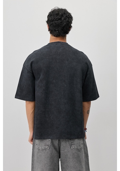 Vamos Oversize Baskılı Tişört V70-188 Siyah