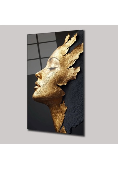 Altın Ruh Cam Tablo Soyut Ve Modern Sanat Duvar Dekoru 80x125 C