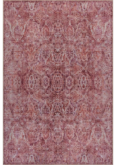 Artloop Folk Mürdüm Pembe Vintage Klasik Madalyon Desenli Dokuma Tabanlı Şönil Halı Al 586