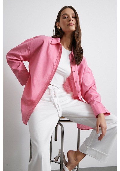Never More Lendy Keten Gömlek Pembe Pembe