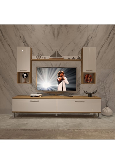 Decoraktiv Eko 5da Mdf Std Krom Ayaklı Tv Ünitesi Tv Sehpası Pera - Beyaz