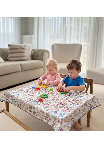 Family Su Geçirmez Yer/masa Örtüsü, Aktivite, Yemek Ve Oyun İçin, Doğa Dostu Ve Çevreci, Ekoteks Sertifikalı, 150x180 Cm Çok Renkli