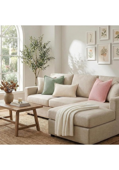 Kadife Yastık Kılıfları 45 X 45 Cm 2'li Set - Oturma Odası, Yatak İçin Geniş Kenarlıklı Çizgili Kırlent Kıl Diğer