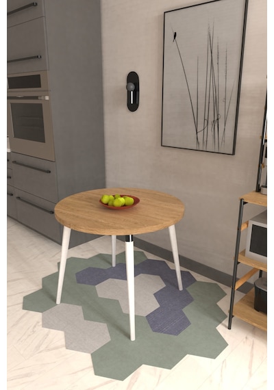 Vilinze Argos Yuvarlak Mdf Naturel Sabit Mutfak Masası - Q90 Cm