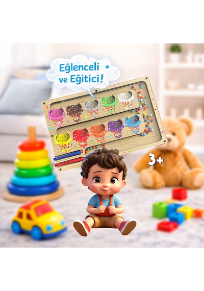 Tineke Manyetik Eğitici Renkli Sayma Eşleştirme Labirenti Eğitim Oyuncağı Ahşap Montessori Oyunu Dondurma