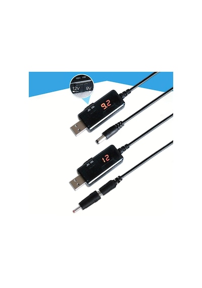 Electroon 5v 9v - 12v Usb To Dc Çevirici Kablo 5.5x2.1mm Jak Fişli Dijital Ekranlı