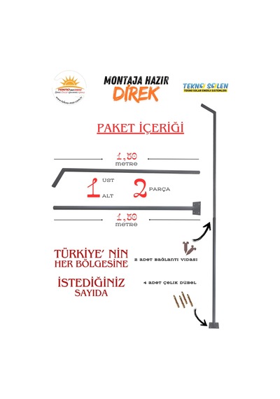250w Solar Bahçe Lambası Ct-4641 + 3m. Lamba Direği