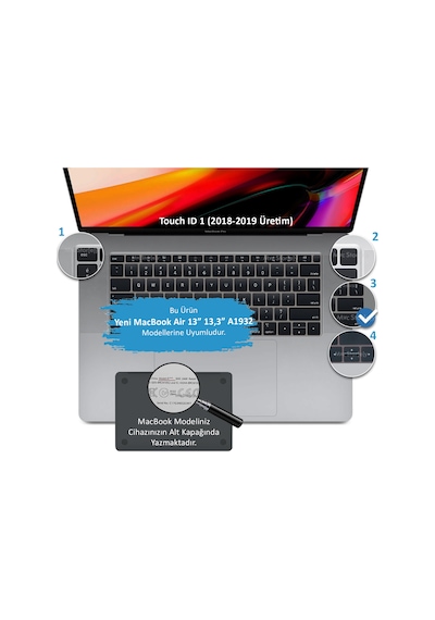 Laptop Apple Uyumlu MacBook Air 13inç Klavye Koruyucu Us-abd İngilizce Touchıd'li A1932 İle Uyumlu Pembe