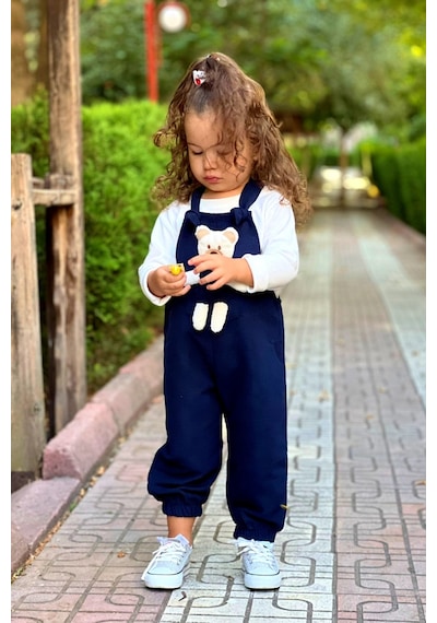 Unisex En Çizgi Fitilli Teddy Oyuncaklı 2'li Salopet 001