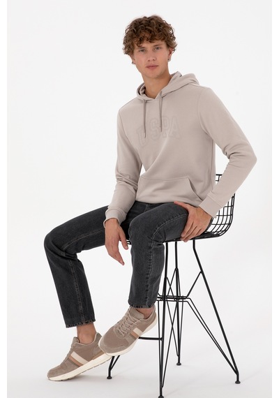 U.S. Polo Assn. Erkek Regular Fit Kapüşonlu Taş Basic Sweatshirt 50315663-VR049
