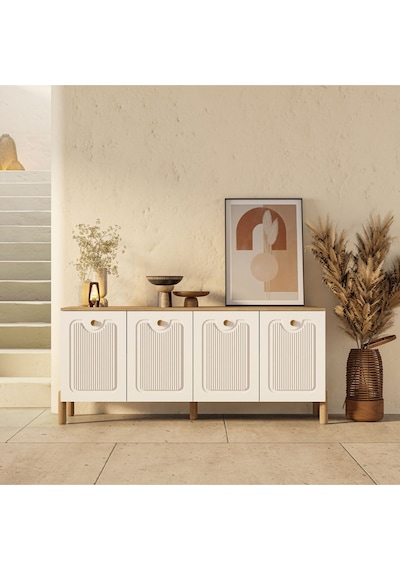 1740 Napoli 180 Cm Membran Mdf Kapaklı Bohem Konsol Sepet - Beyaz Beyaz - Meşe