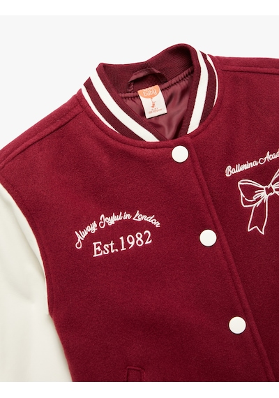 Koton Şardonlu İşleme Detaylı Uzun Kollu Bomber Kolej Ceket Bordo 6wmg20020aw Bordo