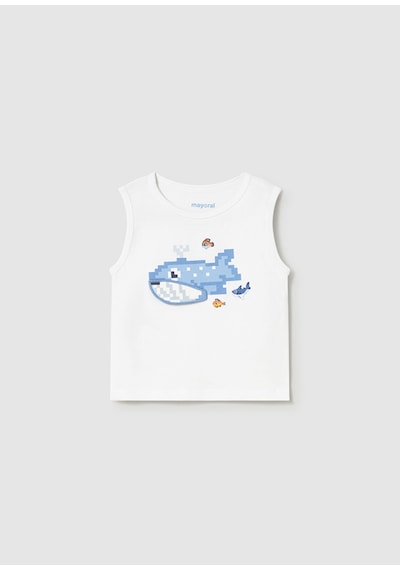 Erkek Bebek Kolsuz İnteraktif T-shirt Beyaz