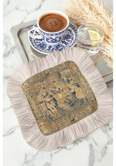 Avangard Şölen Saçaklı Sunum Peçetesi - Klasik Saray Evi Vintage Lacivert Bardak Altlığı Mendil Çok Renkli