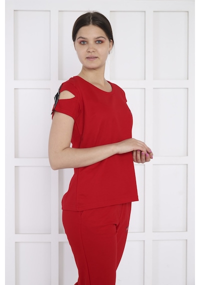 Kadın Spor Kırmızı Alt-Üst T-Shirt Takım-3940 Kırmızı