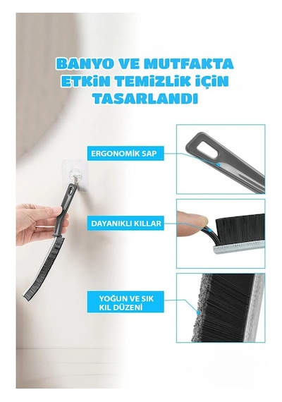 6 Parça Dip Köşe Temizlik Fırça Seti - Derz Fırçası, Gider Cımbızı, Çok Amaçlı - Ince Fırça