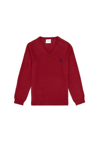 U.S. Polo Assn. Kız Çocuk Vişne V Yaka Basic Kazak 50294198-VR223