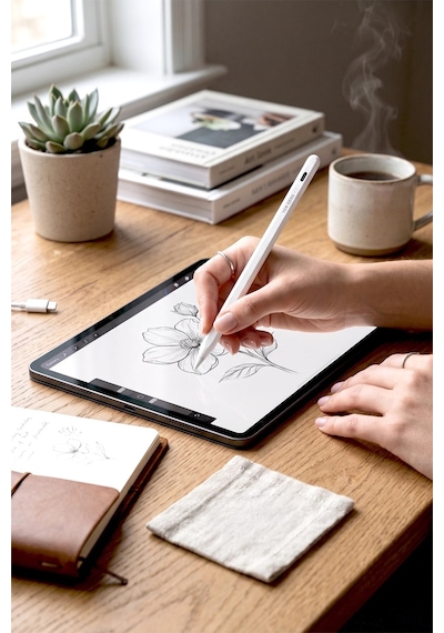 Ven-dens Vd-sp005 Apple Uyumlu iPad Uyumlu Manyetik Tablet Kalemi, Avuç İçi Reddetme, Type-c Şarj, 2, Beyaz