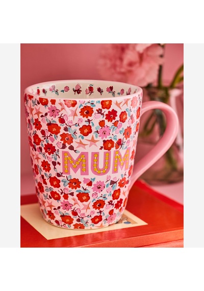 Çiçekli Pembe Stoneware Kupa 375 Ml
