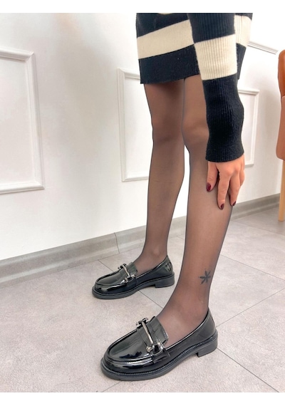 Erva'nın Butiği Siyah Rugan Marta Ortopedik Taban Kadın Loafer-5204
