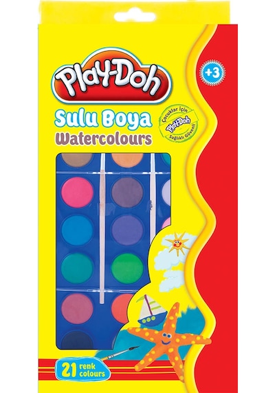 Play Doh 21 Renk Sulu Boya Seti - 2 Resim Fırçası