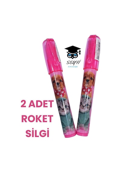 2 Adet Roket Silgi Köpek Kedi Figürlü