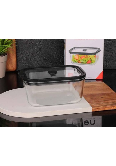 Vakumlu Cam Saklama Kabı Siyah Kapaklı 470 Ml- Mien Silikon Contalı Sızdırmaz Cam Saklama Kabı 420ml Siyah - Şeffaf