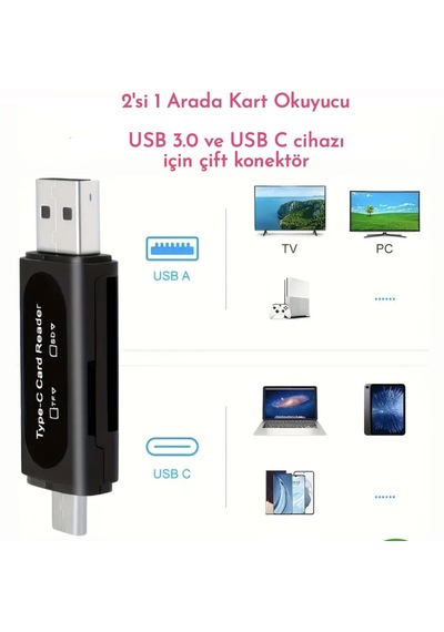E-kervan 4'ü 1 Arada Kart Okuyucu Type-c Ve Usb Çift Protokol Mikro Sd/tf Hafıza Kartı Kart Okuyucu
