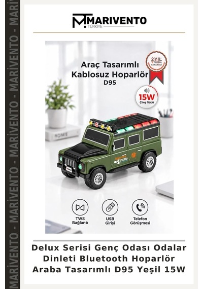 Delux Serisi Genç Odası Odalar Dinleti Bluetooth Hoparlör Araba Tasarımlı D95 Yeşil 15w
