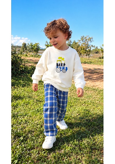 Elzo Collection Erkek Çocuk Ön Arka Beep Beep Baskılı Sweatshirt Kareli Denim Kot Pantolon Alt Üst Takım Çok Renkli Elzo Collection Erkek Çocuk Ön Arka Beep Beep Baskılı Sweatshirt Kareli Denim Kot Pantolon Alt Üst Takım Çok Renkli