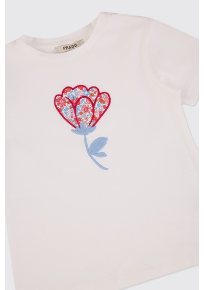 Made With Liberty Fabric Liberty Kumaş Kız Çocuk Nakışlı Tişört Krem