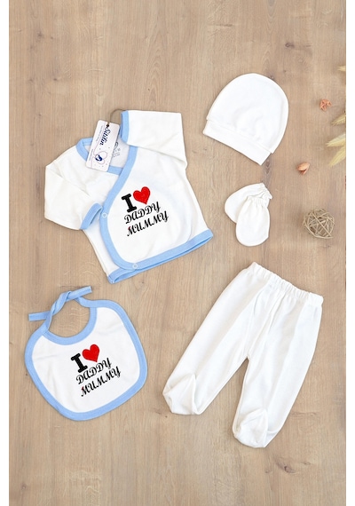 Sitilin Erkek Bebek Natural Pamuk Kumaş 5 Li Hastane Çıkışı Seti Stl6796 Baskılı