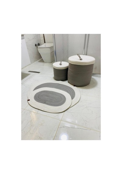 Jüt,hasır,4 Lü,banyo Paspas Sepet Takımı,bohem Tarzı Banyo Takımı,iskandinav Paspas/sepet Krem Gri Krem Gri